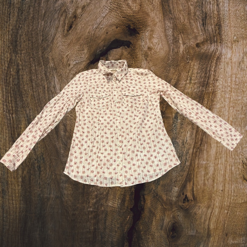 Ruff Hewn Western Floral Stripe Button‎ Up Shirt Boho Cottagecore M